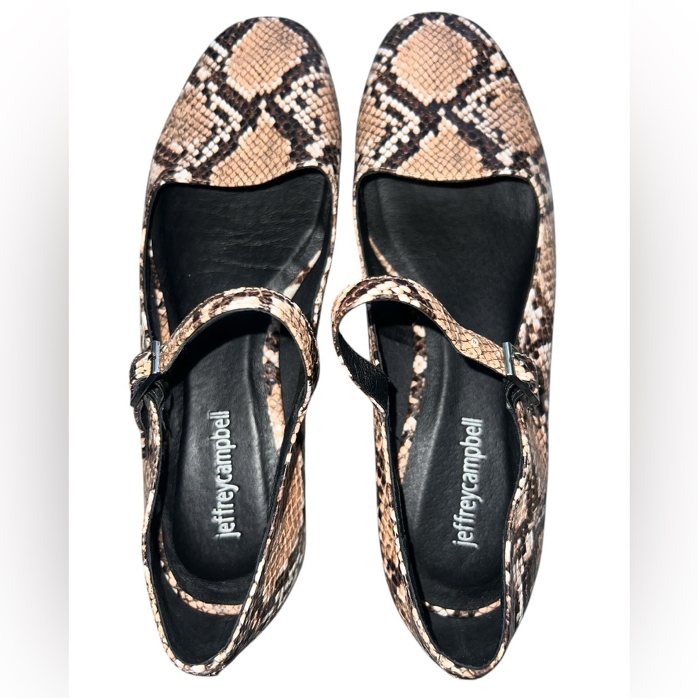 EUC Jeffrey Campbell Snake Print Mary Jane Buckle Strap Leather Flats Size 8
